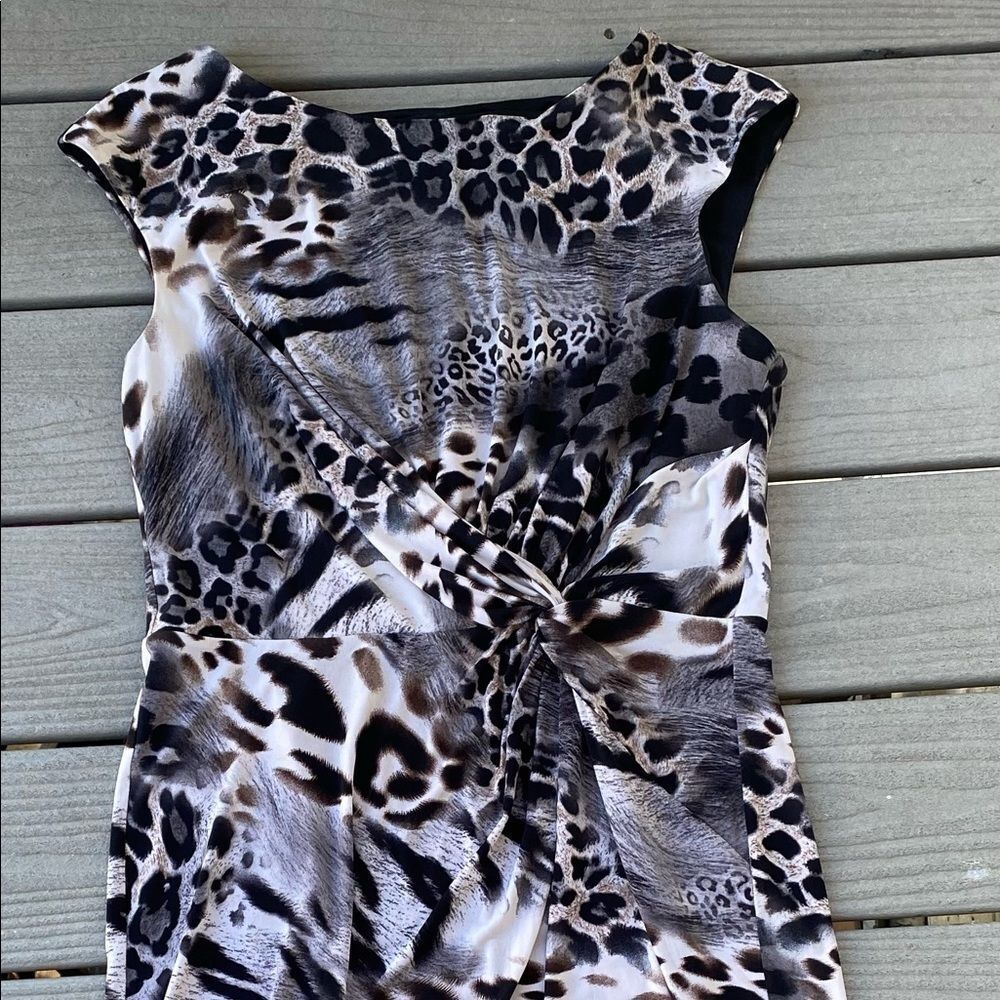 Laudrew Front Twist Knot Animal Print Sheath Dress Size 14 Sleeveless